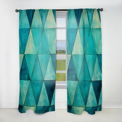 Turquoise Triangles - Abstract Shapes Curtain - Room Darkening Abstract Curtain - 1 Panels