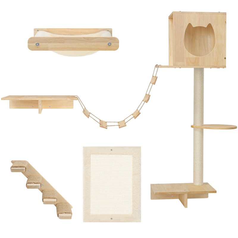 5 Pcs Wood Cat Wall Shelves