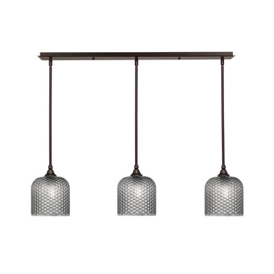 3 Light Stem Hung Linear Pendalier Shown With 7" Smoke Textured Glass