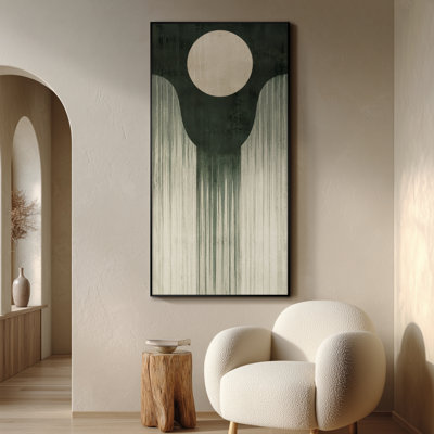 Très grande reproduction d'art sur toile - Motif de cascade géométrique moderne avec motif circulaire de lune pour le salon ou la chambre à coucher - «Assemblage requis du cadre (cadre non fini)»