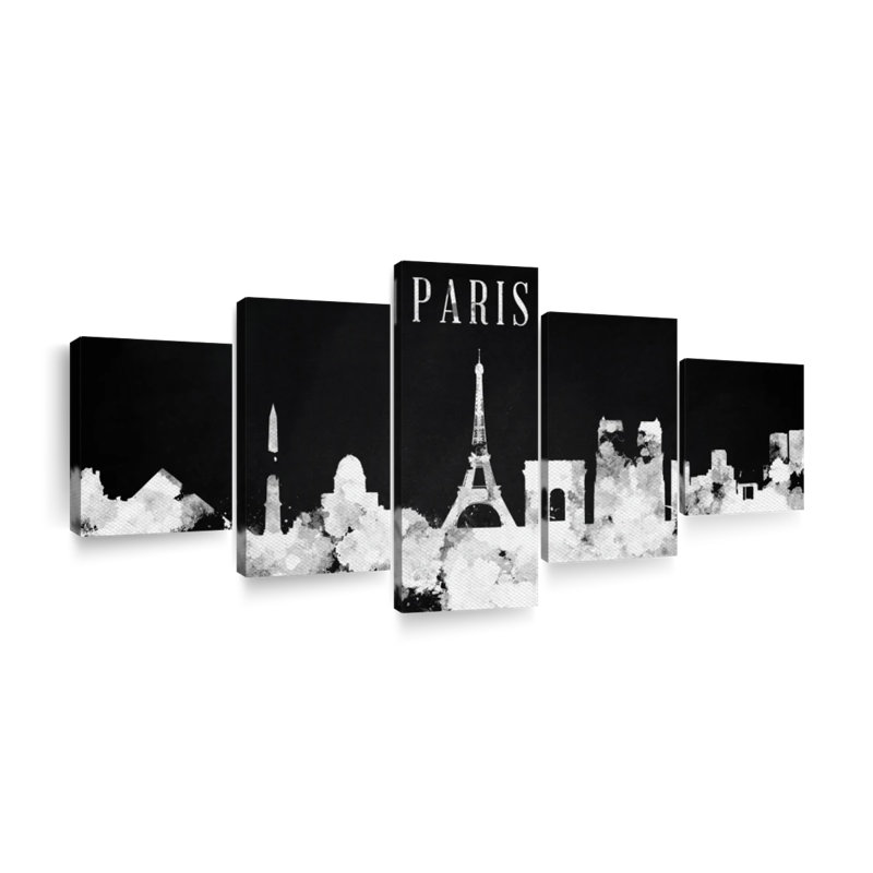 Paris City Paris Skyline BW 5 pièces, H 30 po x l 68 po x P 1,25 po