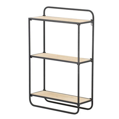 20X8x32" Wall Mounted Shelf, 3, Rustic Wood & Black Metal Construction, Stores Books And Display Items, 22Lb Max Per Shelf 3 20X8x32", Frame, Style, 22Lbs Capacity