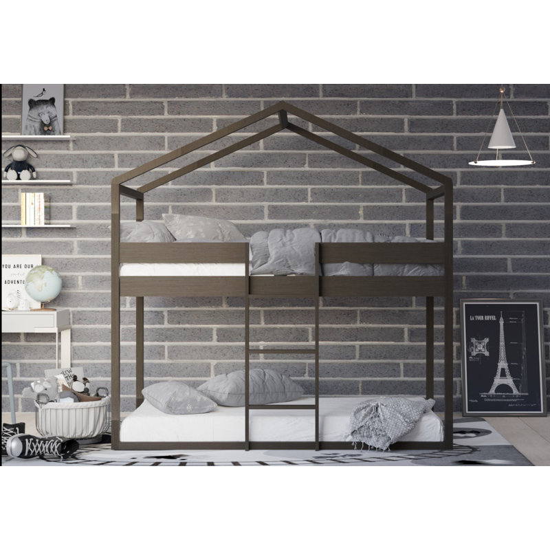 Lach Kids Twin Over Twin Bunk Bed, Taupe