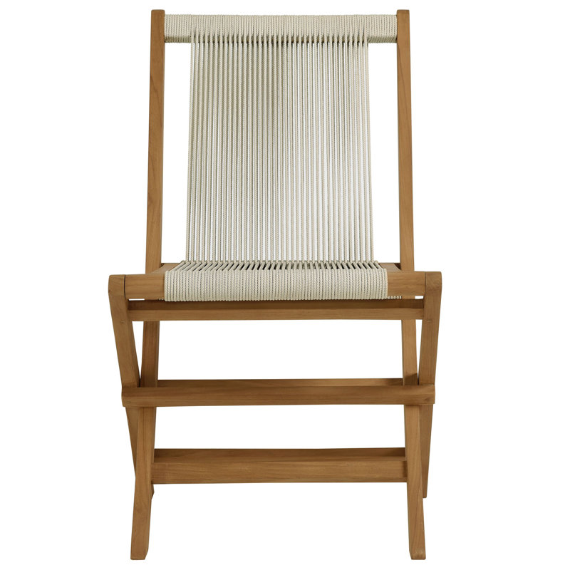 Vienna 5-Piece Outdoor Patio Teak Wood Dining Set With Rope Folding Chairs In Natural, Brown