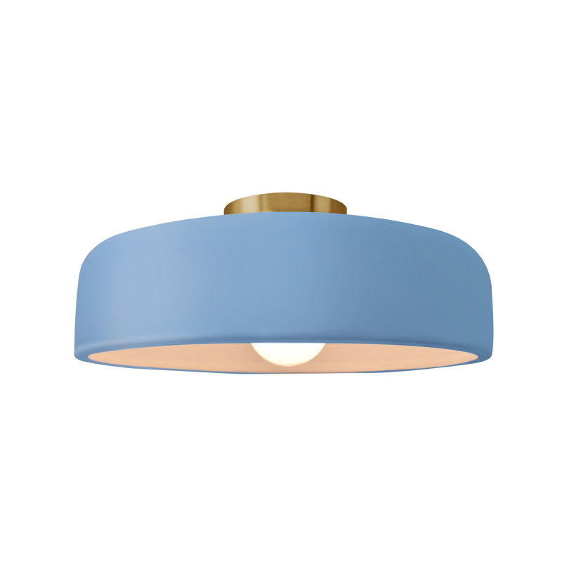 Plafonnier semi-encastré Radiance, Bleu ciel, Laiton brossé, H 6 po x l 13 po x P 13 po