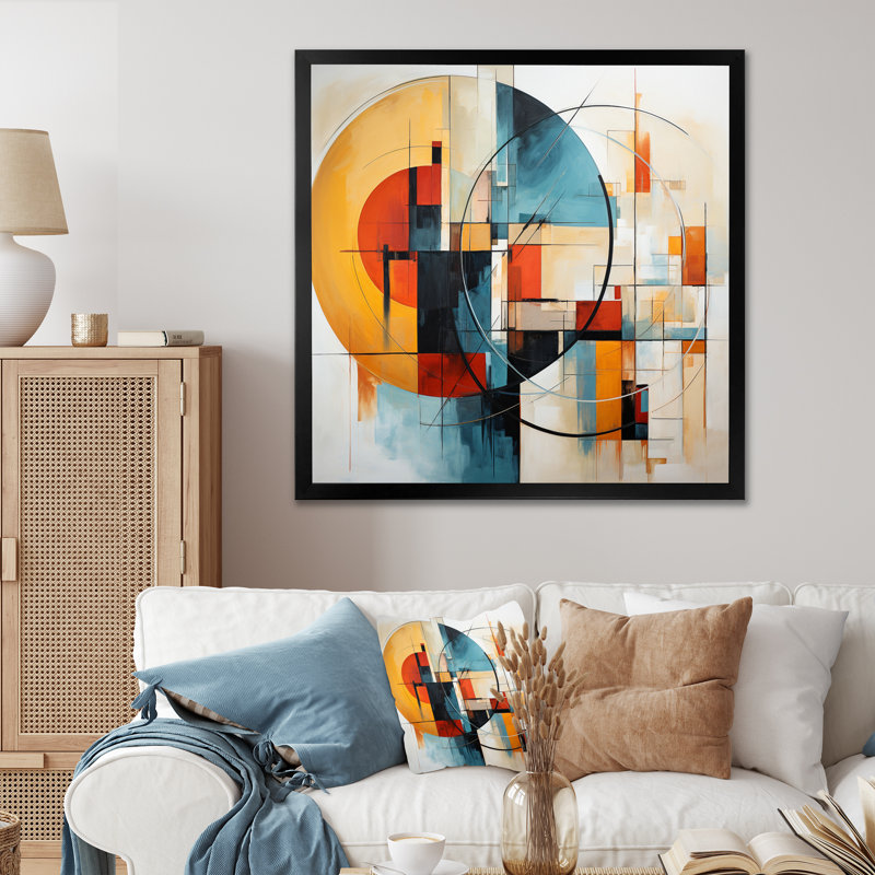 Fusion colorée de style Mid-Century abstrait II - impression, H 24 po x l 24 po x P 1 po, Cadre photo noir