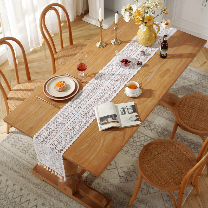Fashion Cotton Table Runner With Tassels, 86" L x 9.5" D, White