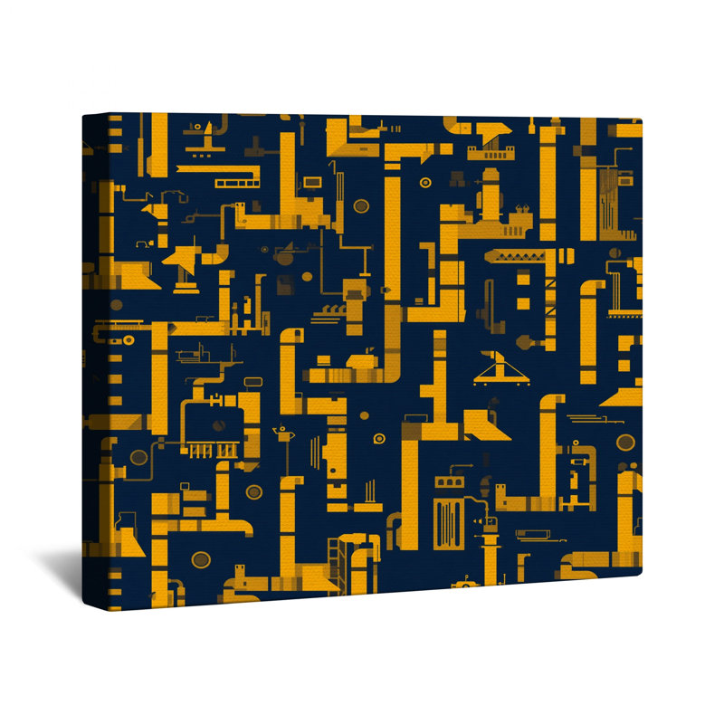 Toile de galerie jaune à motif de tuyaux géométriques en plusieurs tailles, 16 x 20 inches