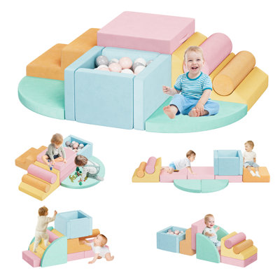 12 PCS Foam Climbing Blocks for Toddlers 1-3 with Ball Pit, Safe Soft Play Gym Set, Baby Kids' Indoor Playground Foam Blocks for Crawling, Climbing Motor Skills Development