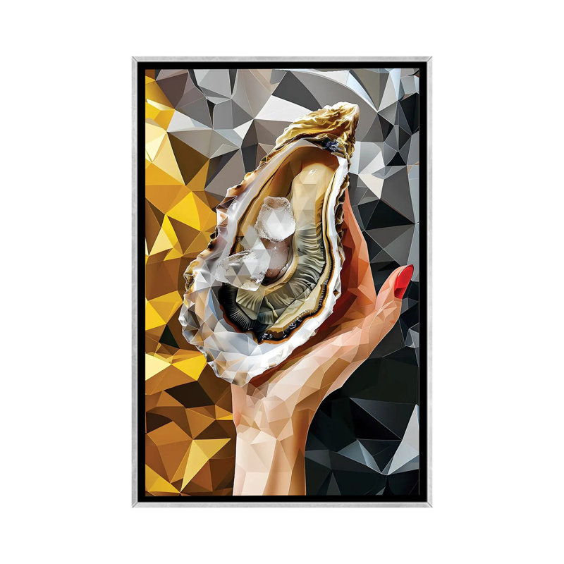 Crystal Oyster On Gold - reproduction d'art murale encadrée, Argent argent, Reproduction encadrée sans passe-partout