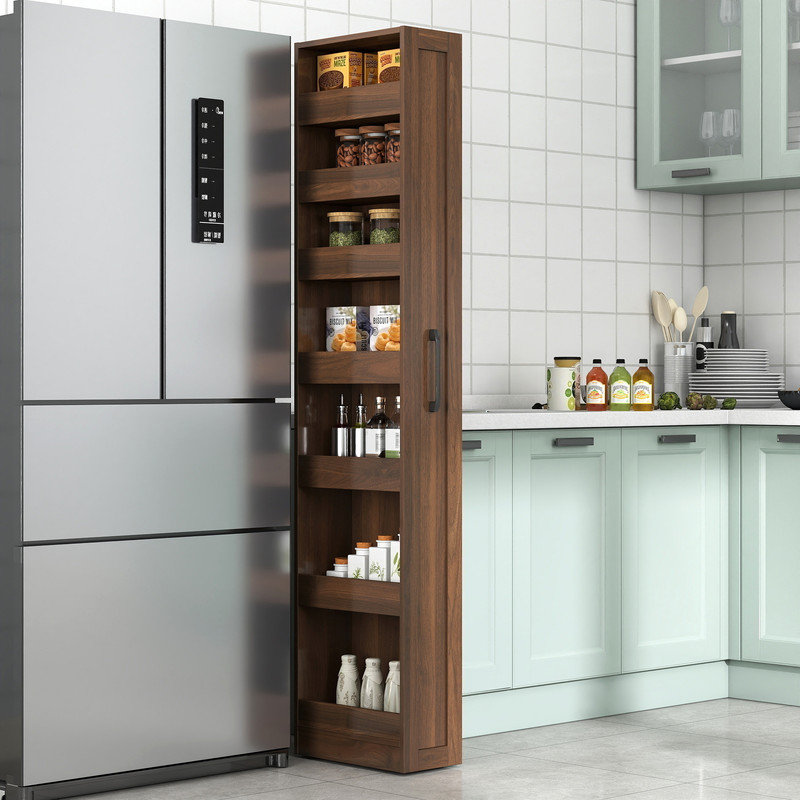 70.75" H Slim 7-Tier Walnut Pull-Out Storage Tower with Handle for Kitchen, Narrow Spaces