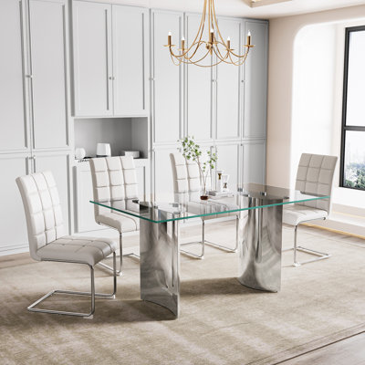 5 - Piece Double Pedestal Dining Set With Luxury Faux Leather Cantilever Dining Chairs ﻿