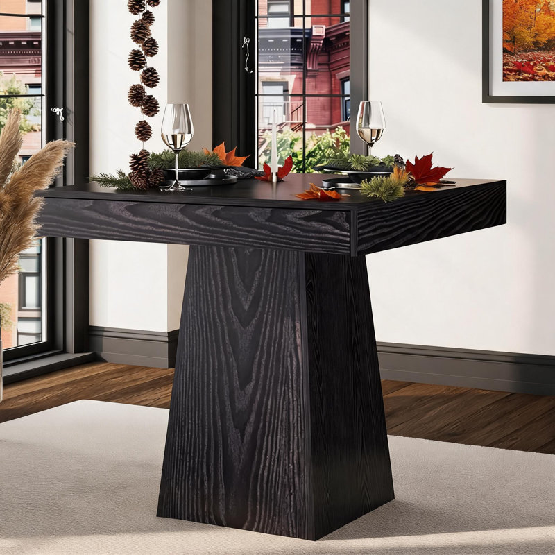 Table de salle à manger carrée de style campagnard de 31,5 pouces pour 2 à 4 personnes, petite table à manger avec 2 tiroirs intégrés – Table de cuisine en bois pour petits espaces, table de coin repas rustique moderne avec base piédestal robuste.