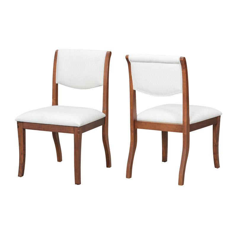 Walnut Finish Upholstered Dining Chairs Set Of 2 - Traditional Elegant Fabric Side Chairs With Curved Lines, Solid Hardwood Frame
