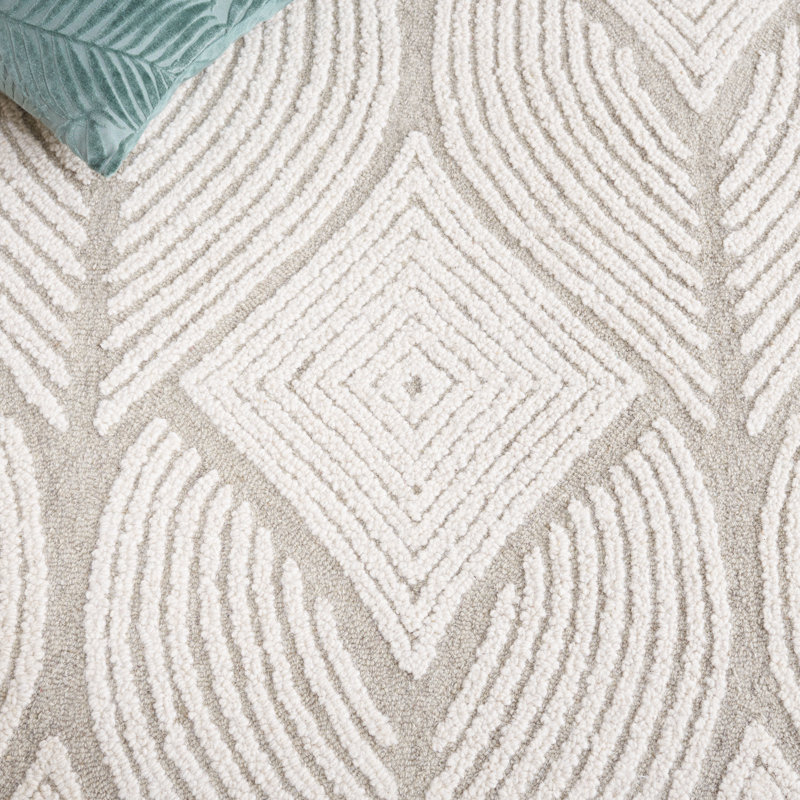 Tapis gris / beige en laine / coton touffeté à la main Johnya, Carré 6 pi