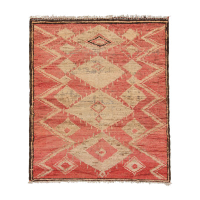 Vintage Moroccan Rug, Pink & Beige With Geometric Patterns - Rug & Kilim