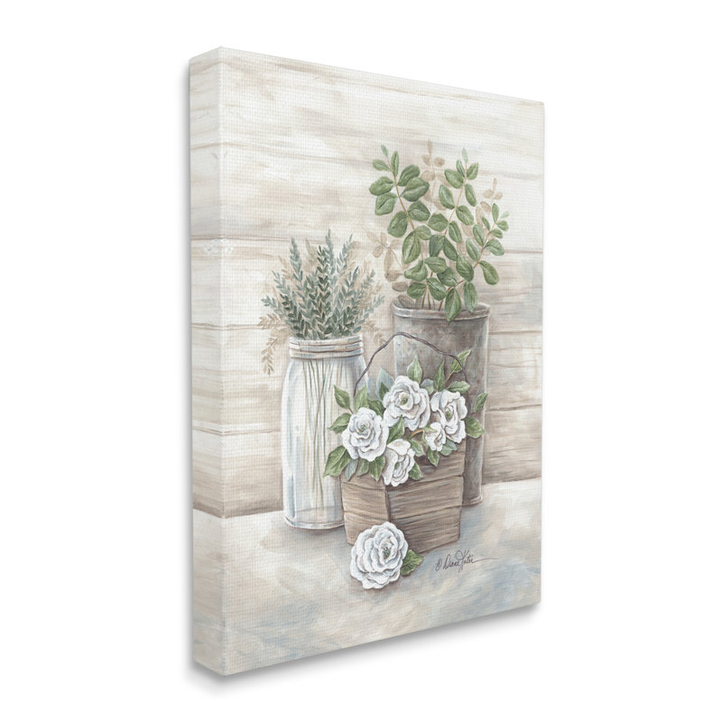«Country Succulents Botanicals», pot de fleurs rustique surdimensionné par Diane Kater, Toile tendue