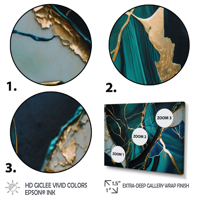 «Abstract Geode Green I», art mural abstrait sur toile marbrée, H 12 po x l 20 po x P 1 po, Toile tendue