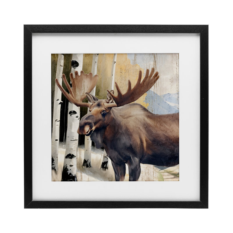 «Mountain Walk Moose Portrait», reproduction d'art sous verre, conception de Kim Allen, Cadre noir minuit, H 16 po x l 16 po