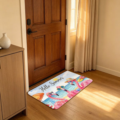 Tapis d'entrée avant et arrière 20 po x 32 po Beach Flamingo Hello Summer