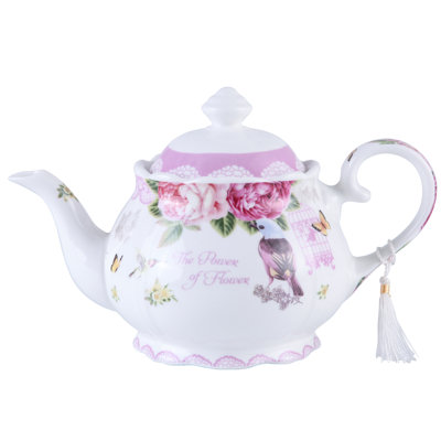 Lily Manor Alfonzo 1.5 mL Stovetop Safe Porcelain China Floral Teapot For