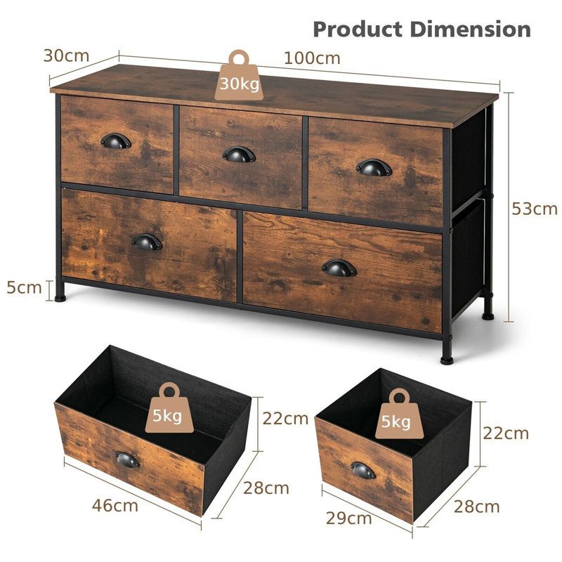 100cm W 5 - Drawer Chest of Drawers