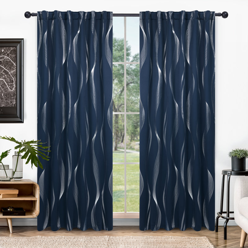 Paire de rideaux avec passe-tringle Cirila, L 42 po x L 84 po, Bleu marine