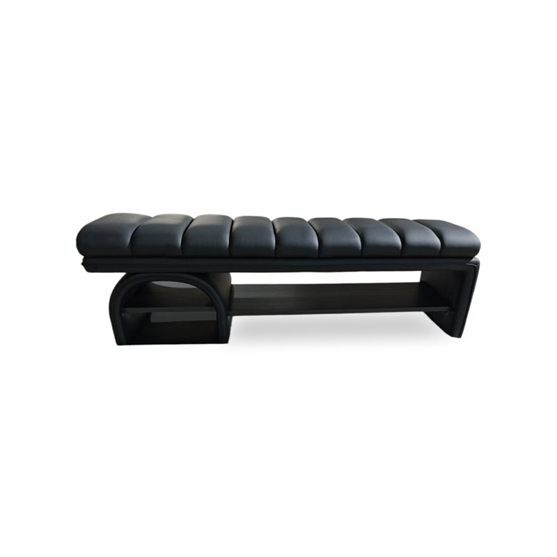 Modern & Contemporary Solid Wood Leather Upholstered Shoe Storage Bench, Black