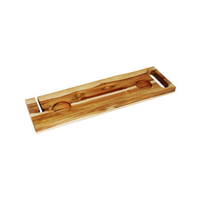 EcoDecors Eleganto 30" Solid Teak Bath Caddy Tray with Wine Glass & Tablet Holder