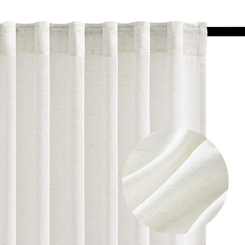 Cotton Linen Blended Light Filtering Curtain,Back Tab Hooks  Drapes (Set of 2,With Hooks), 52" W x 90" L, Natural
