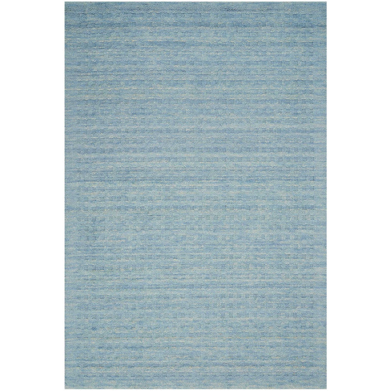 Tapis bleu en laine tissé à la main Frankston, Rectangle 6 pi 6 po x 9 pi 6 po