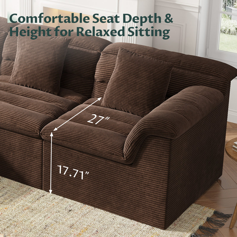 Canapé modulaire en nuage de 112 po avec repose-pieds profond Bonord, Café