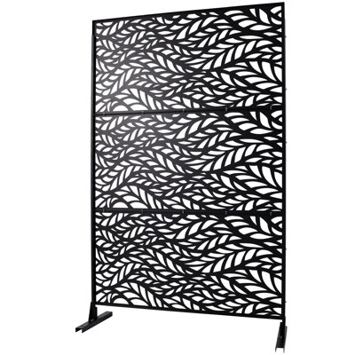 Outdoor & Indoor Privacy Screen Metal Privacy Screen 76" H×48" W, Freestanding Decorative Privacy Screen for Deck Balcony Patio, Privacy Fence Panels for Outside Lawn Garden BLACK