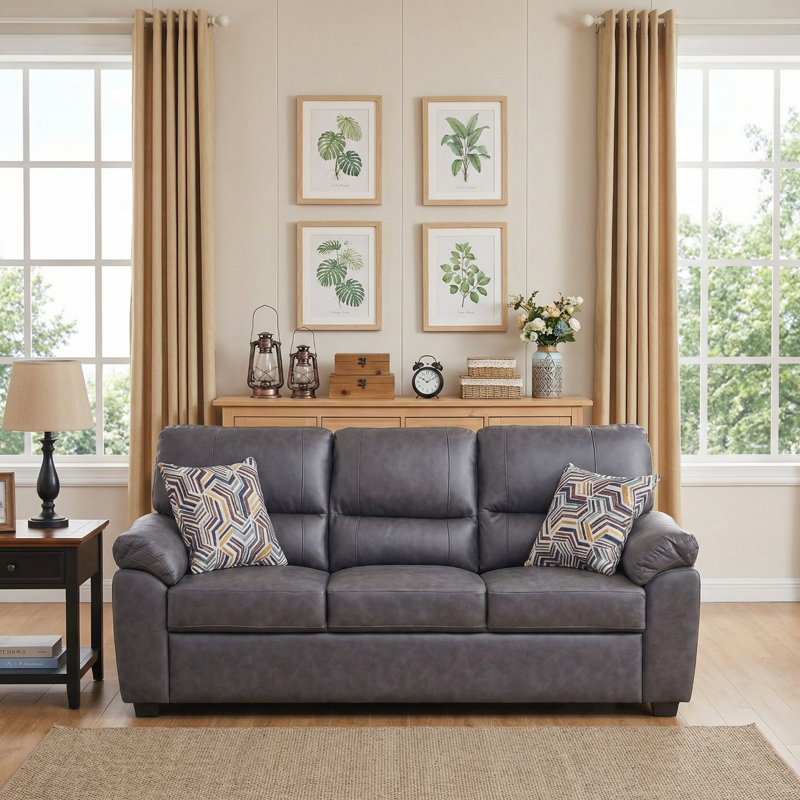 Ensemble de causeuse et canapé avec coussin décoratif Leathaire, Gris