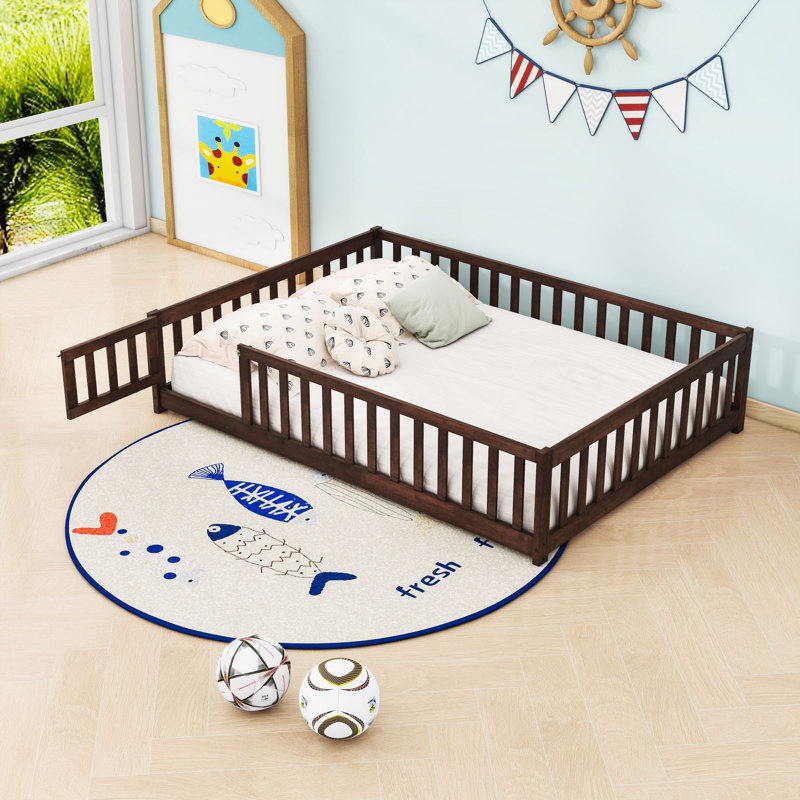 Wood Floor Bed With Fence, Full, Espresso