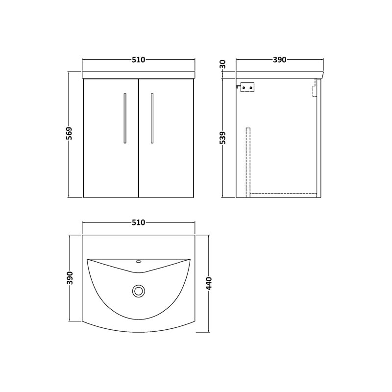 510mm Single Bathroom Vanity with Drop In Vitreous China Basin, Midnight Blue