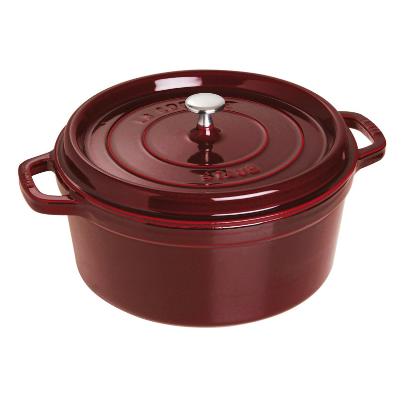 La Cocotte Cast Iron Round Cocotte, 13.25 quarts, Grenadine