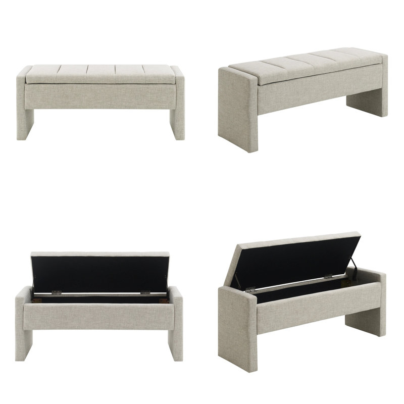 Banc de rangement moderne en lin de 47 po, repose-pieds rabattable, espace intérieur de 41,7 po, chambre et salon à usages multiples