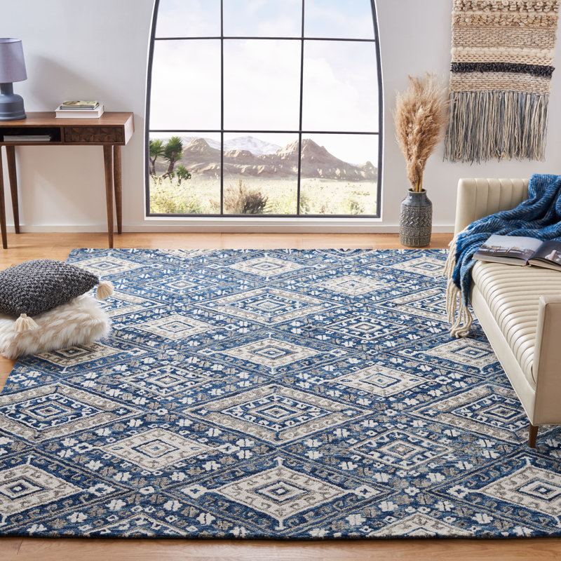 Vahakn Hand Tufted Wool Geometric Rug, Rectangle 8' x 10'