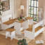 Ensemble de table de salle à manger pour 4 personnes, table de cuisine en bois et chaises, table de salle à manger de style maison de campagne avec quatre chaises, ensemble de table de salle à manger et de chaises peu encombrantes, pour salle à manger, coin repas, blanc