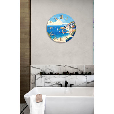 Beach Tempered Glass Wall Clock, Coastal Style Wall Decor, Seascape Clock, Home Decor Gift, Blue Ocean Clock, Scenic Beach Timepiece