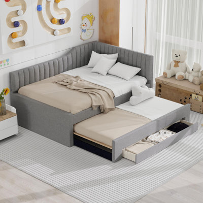 Upholstered Daybed with Trundle and Three Drawers