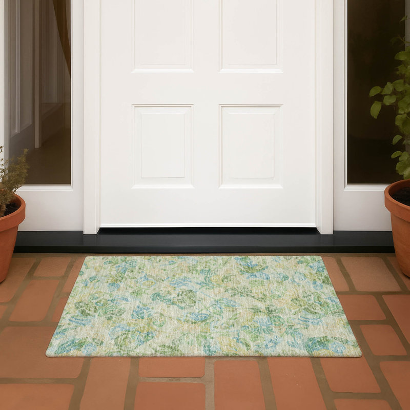 Machine Washable Indoor/Outdoor Chantille ACN2723 Floral Rug, 1'8" x 2'6", Yellow
