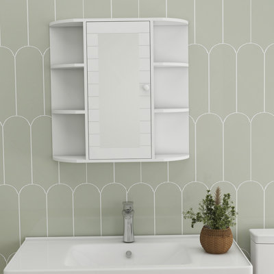 Armoire à pharmacie de salle de bain avec miroir, armoire de salle de bain murale avec porte miroir, 6 tablettes ouvertes, 3 tablettes réglables pour salle de bain