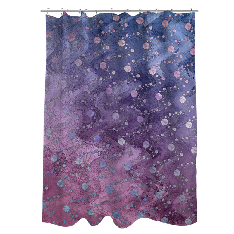 Rideau de douche simple planètes et étoiles, Bleu / dégradé rose
