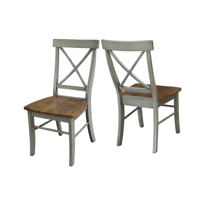 Chaise d'appoint en bois massif avec dossier croisé Dugazon Duante, Hickory / pierre