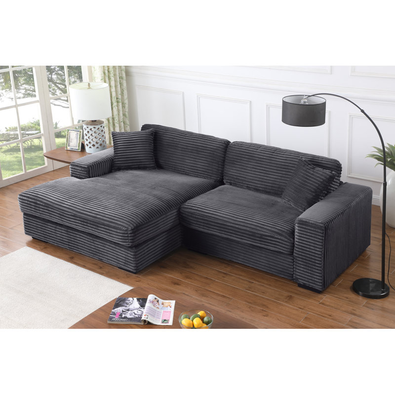 Anquantae 2-Piece Oversized Sectional Chaise Sofa with Comfy Deep Seat, Left Hand Facing, Anquantae Dark Gray Corduroy