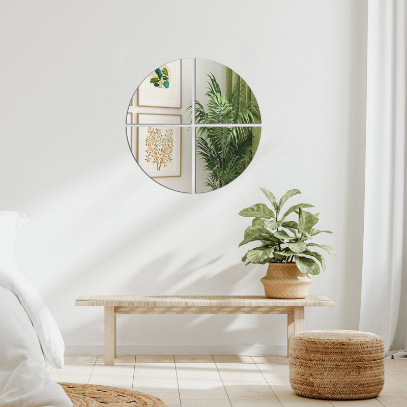 Peel and Stick Mirror Tiles, Four Quarters Circular Design Set