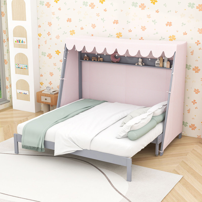 Lit plateforme simple TG avec lit gigogne, tablette de rangement et lumières DEL chaudes, Gray