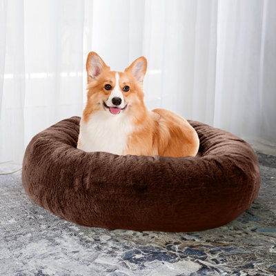 PETMAKER 30in Donut Dog Bed for Medium Pets – Memory Foam Pet Bed with Removable Washable Cover and Anti-Slip Bottom, Brown
